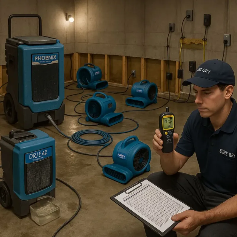Structural Drying and Dehumidification process in Shrewsbury, MA